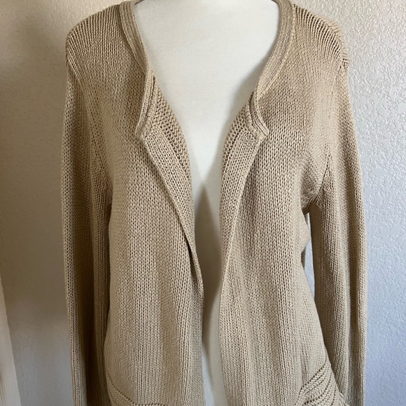 LIKE NEW Artisan NY size medium tan/beige colored open front sweater. - Picture 2 of 8